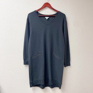 J. Jill Grey V Neck Long Sleeve Zipper Pocket Dress